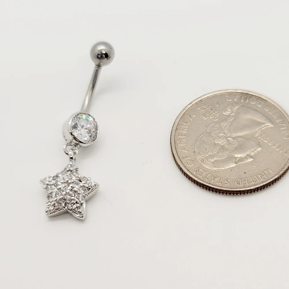 New Star Sterling Silver CZ Belly Button Navel Ring